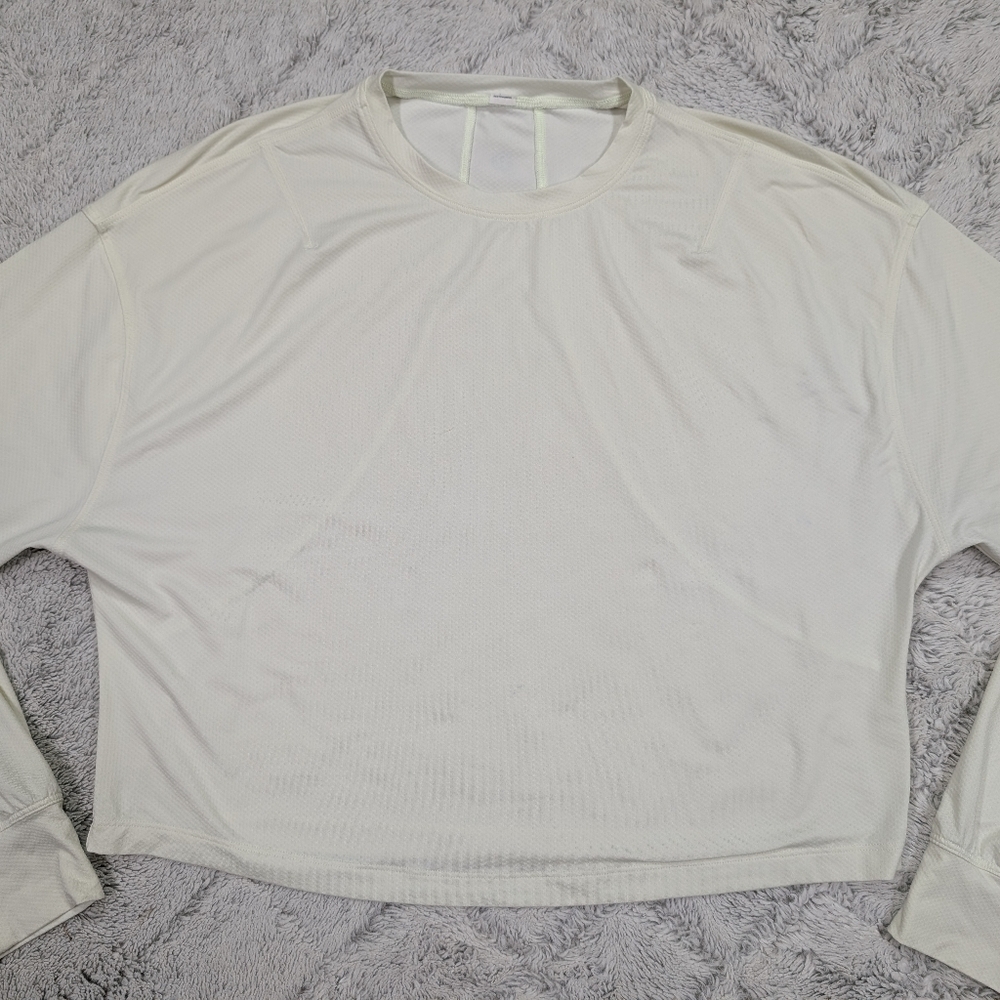 Lululemon Shirt Womens 6 White Yellow Muscle Love Long Sleeve Oversized Crop - Picture 2 of 7